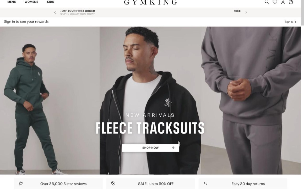 Gym King online store homepage