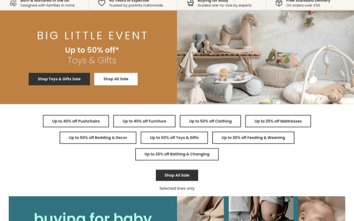 Mamas and Papas online store homepage