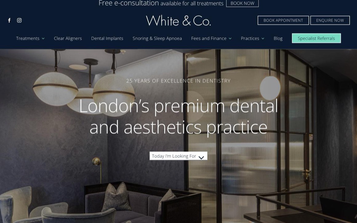 White and Co Dental website homepage